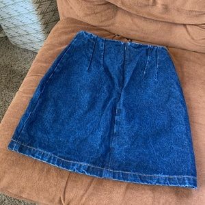 Dark Blue Jean mini skirt with thigh slits. Size small-medium.